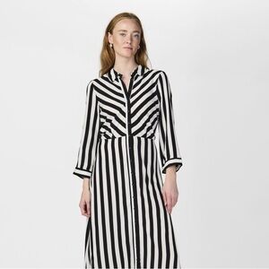 YAS Women’s Yassavanna Dress Black White Striped Button Down 2/3 Sleeves Size M